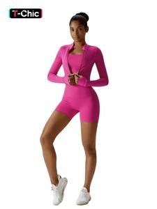 women's solid criss cross bra & funnel neck top & shorts three-pieces set, sportswear set for yoga gym workout, ladies sportswear for all seasons, gym wear, workout sets for women, gym sets