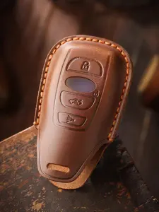 For Subaru key fob cover with keychain, genuine leather remote control protective case/skin, 4 buttons, suitable for BRZ, Legacy, Outback, Ascent, Crosstrek, Forester, WRX remote key car accessories outdoorfun