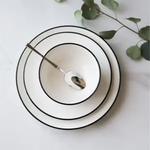Marcel Ardani 'The Minimalist Collection' Large White Plate with Black Rim – Elegant Ceramic Dinnerware