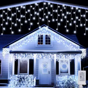 Christmas Icicle Lights - 65FT String Lights Outdoor Waterproof, 8 Modes Timer Connectable Plug-in String Light for Eaves, Roofs, Christmas Decorations
