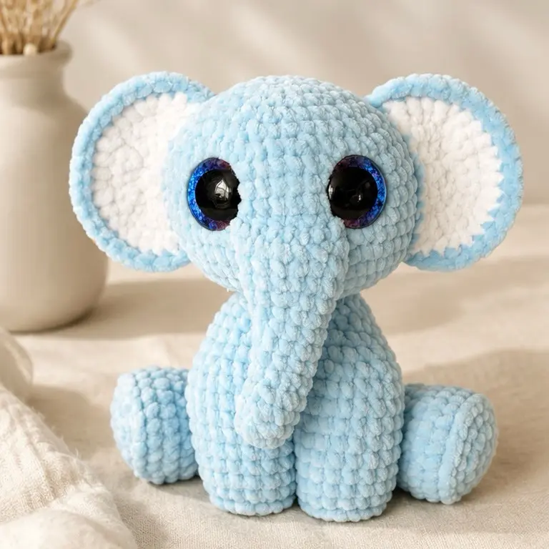 Crochet Elephant Plush Toy, Soft Stuffed Animal for Kids, Handmade Decor Gift