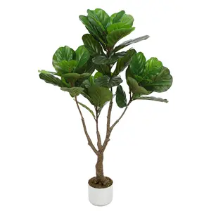 Lifelike Artificial Fiddle Leaf Fig Tree - Tall Faux Indoor Decorative Plant with Realistic Green Leaves, Natural Trunk, Black Pot - Large Floor Greenery for Home, Office, Living Room, Entryway, Patio