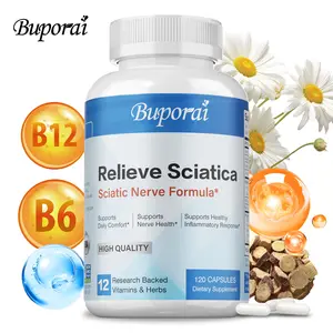 Buporai Sciatic Nerve Health Support Supplement supports a healthy inflammatory response and replenishes nutrients such as Vitamin B2, Vitamin B6, and Vitamin B12. Each bottle contains 120 capsules, a 60-day supply.
