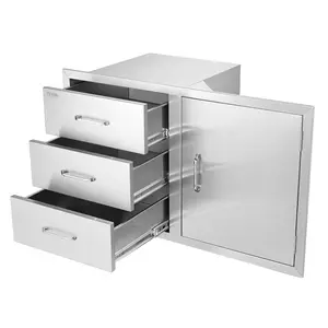 VEVOR Outdoor Kitchen Door Drawer Combo 32.5 Wx 21.6 Hx 20.5''D, Access Door/Double Drawers with Paper Towel Rack, BBQ Island Drawers with Stainless Steel Handles for Outdoor Kitchen
