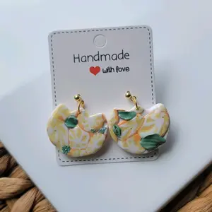 Handmade Polymer Clay Earrings with Lemon Design & 3D Leaf Accents Hypoallergenic & Lightweight!
