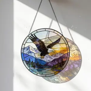 Bald Eagle Stained Glass Suncatcher, Patriotic Bird Window Hanging, Wildlife Decor Keepsake, Independence Day Gift, Dad Gift for Him