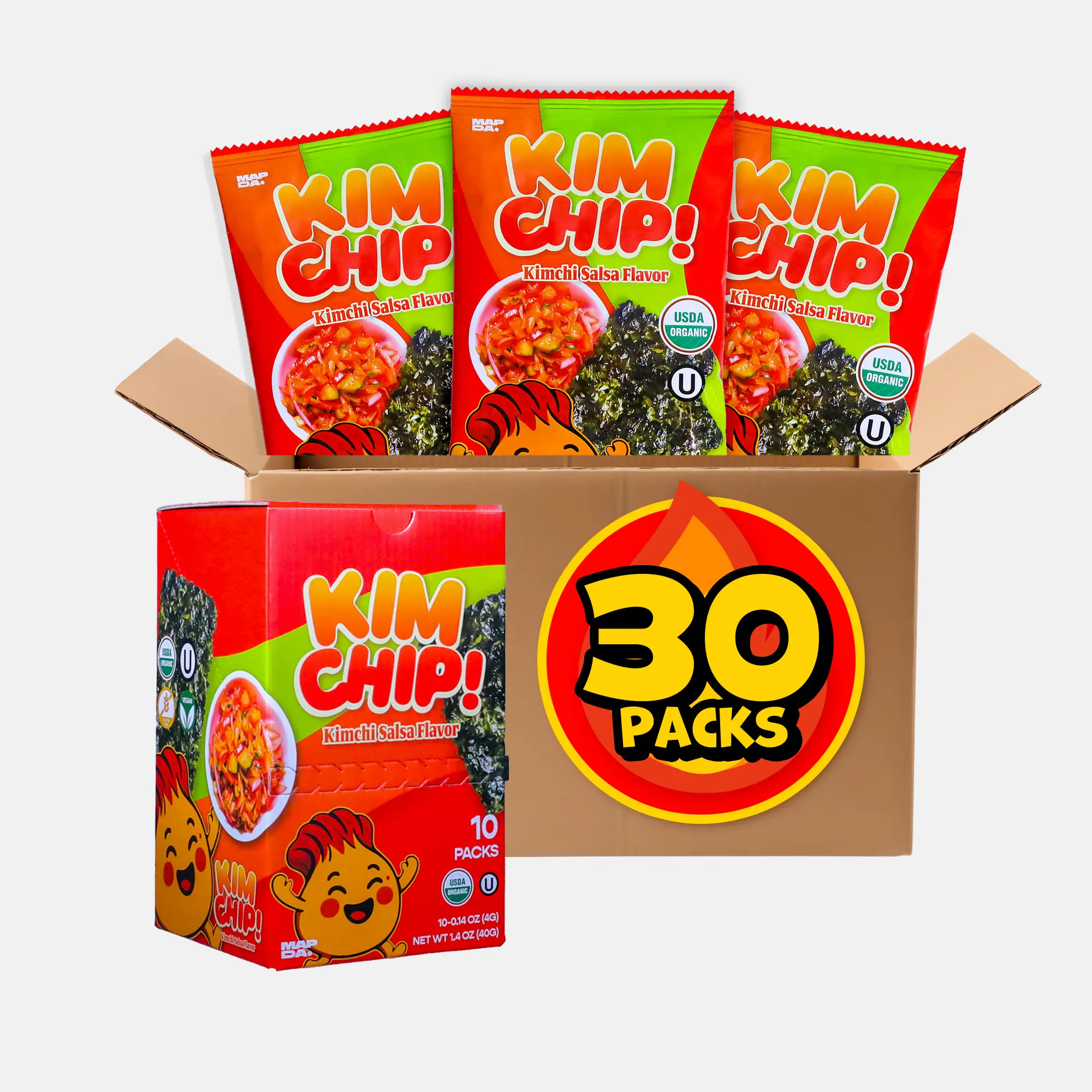 KIMCHIP Spicy Kimchi Salsa Seaweed Snack – organic, vegan, gluten-free, low calorie nori chips (30 packs)