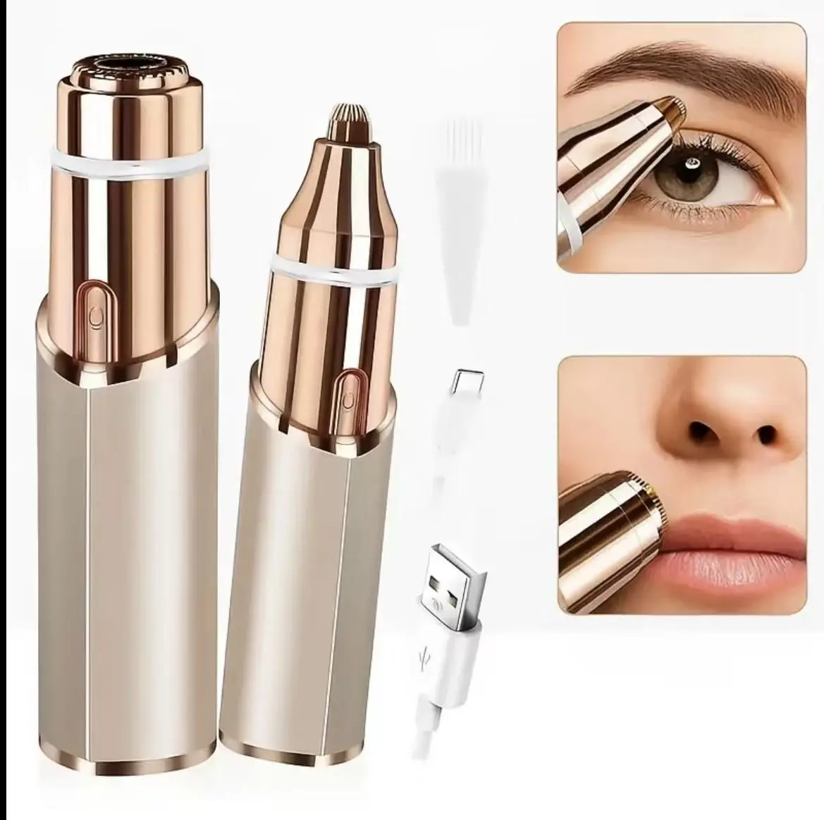 2 in 1 facial&eyebrow hair trimmer for women,Rechargeable Face Razor,Lip&Peach Fuzz Remover,Precision Eyebrow Shaper,Portable Painless Hair Removal Tool