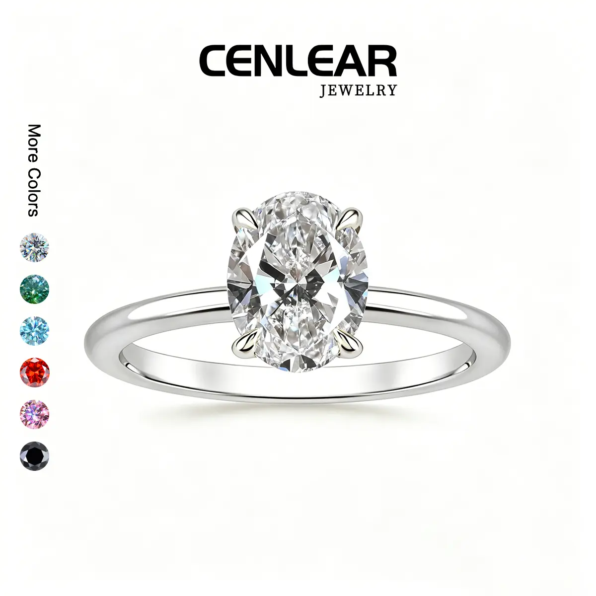 CENLEAR 2 Carat Oval Moissanite Ring - Lab Created Diamond Alternative Solitaire Engagement Ring Wedding Ring For Women Gift Box Fine Jewelry Rings