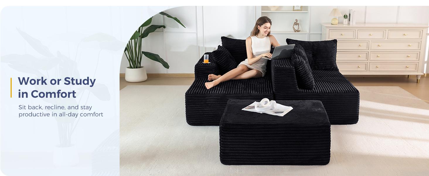 【2 Packages Shipping】MAXYOYO 104" U-Shaped Modular Sectional Couch, Modern Boneless Couch for Living Room, Sofa in A Box, Oversized Sofa Sleeper with Deep Seat, No Assembly Required