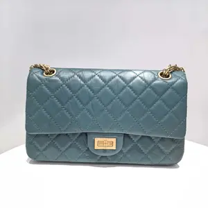 Pre-owned CHANEL Peacock Blue 2.55 Bag New Chip Version Quilted Leather Gold Hardware Classic Flap Design