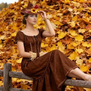 Halloween Scarecrow Costume Kit for Girls with Pointed Hat Headband Choker and Straw Cuffs - Cosplay Accessories for Women