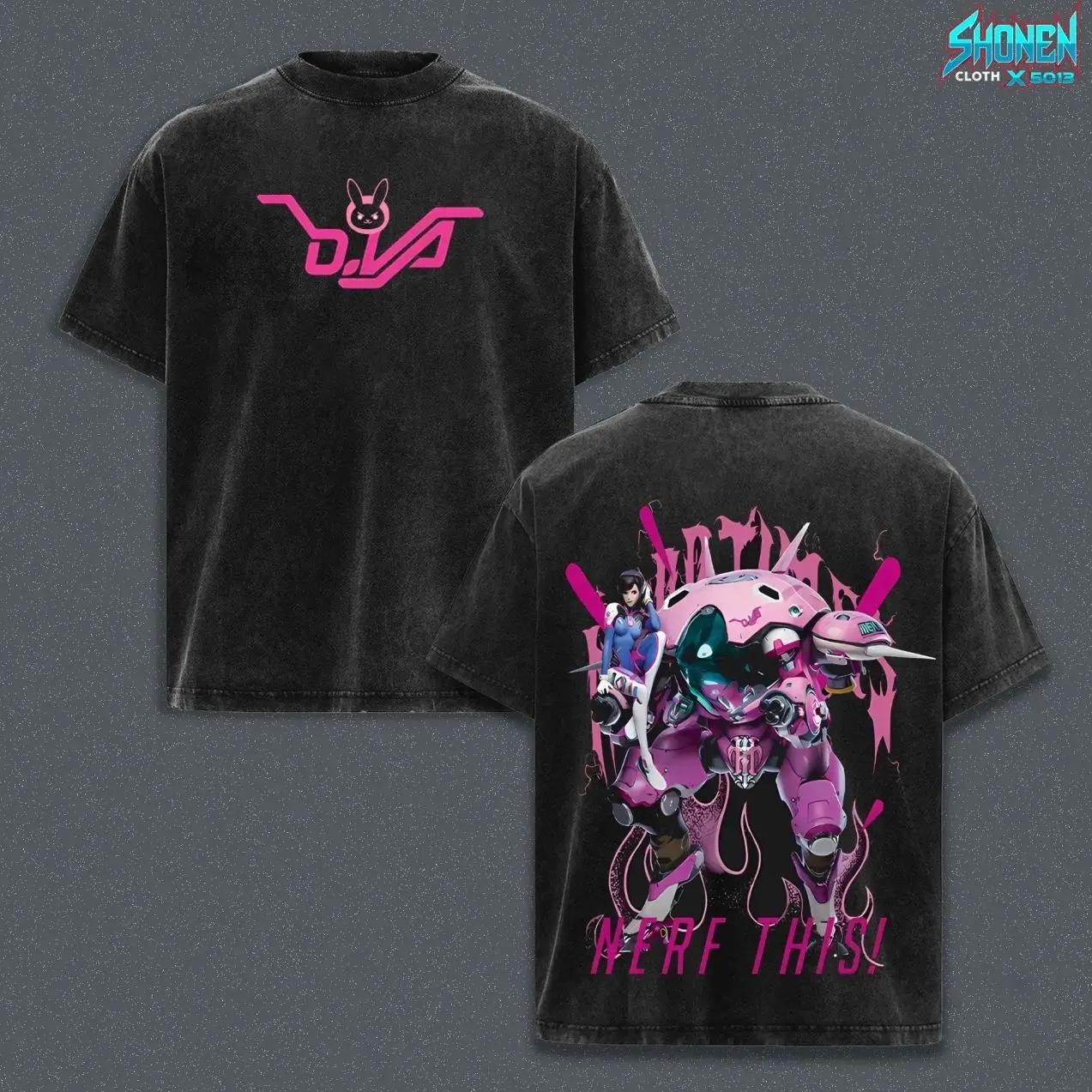 D.va Overwatch, Blizzard Collection Game Oversized Washed Tee Acid Washed Lightweight, Gift for him her Clothes Cotton YDE