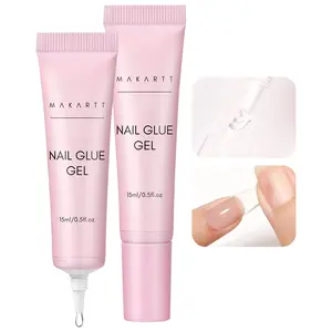 Makartt Gel Nail Glue, Solid Nail Gel for Soft Gel Nail Tips 15ML Nail Lamp Needed Multifunctional Nail Tools Strong Adhesive Rhinestone Glue Gel for Nail Charms Nail Gems, Pack of 2 Nail Art Nail Care