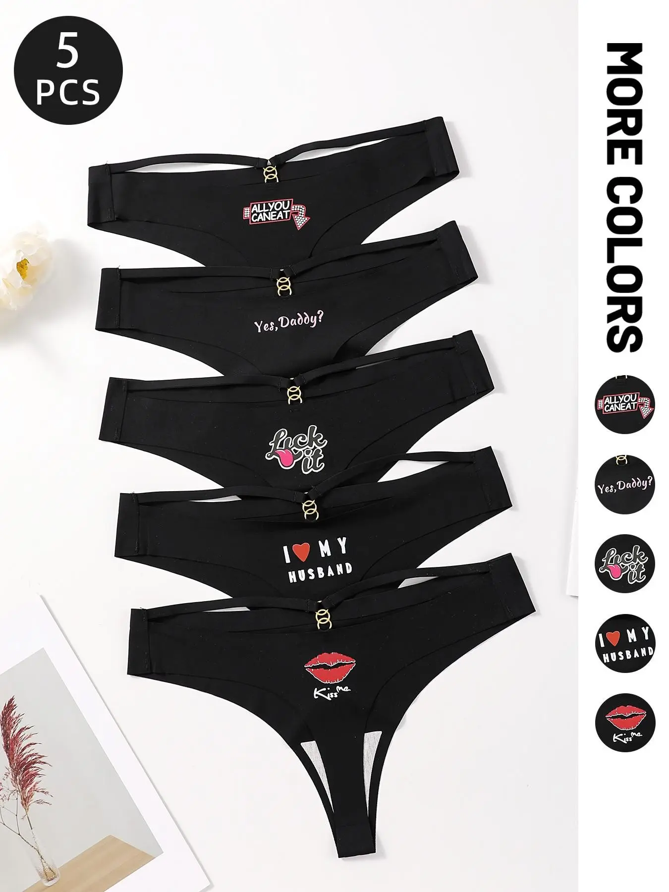 Women's Low Waist Sexy Underwear Set, Fun Print Metal Ring Design, European Style Spicy Ladies Lingerie, All Seasons Fitted Panties, Underwear Brief, Letter Print Underwear, Printed Panties, Letter Print Panty