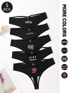 Women's Low Waist Sexy Underwear Set, Fun Print Metal Ring Design, European Style Spicy Ladies Lingerie, All Seasons Fitted Panties, Underwear Brief, Letter Print Underwear, Printed Panties, Letter Print Panty