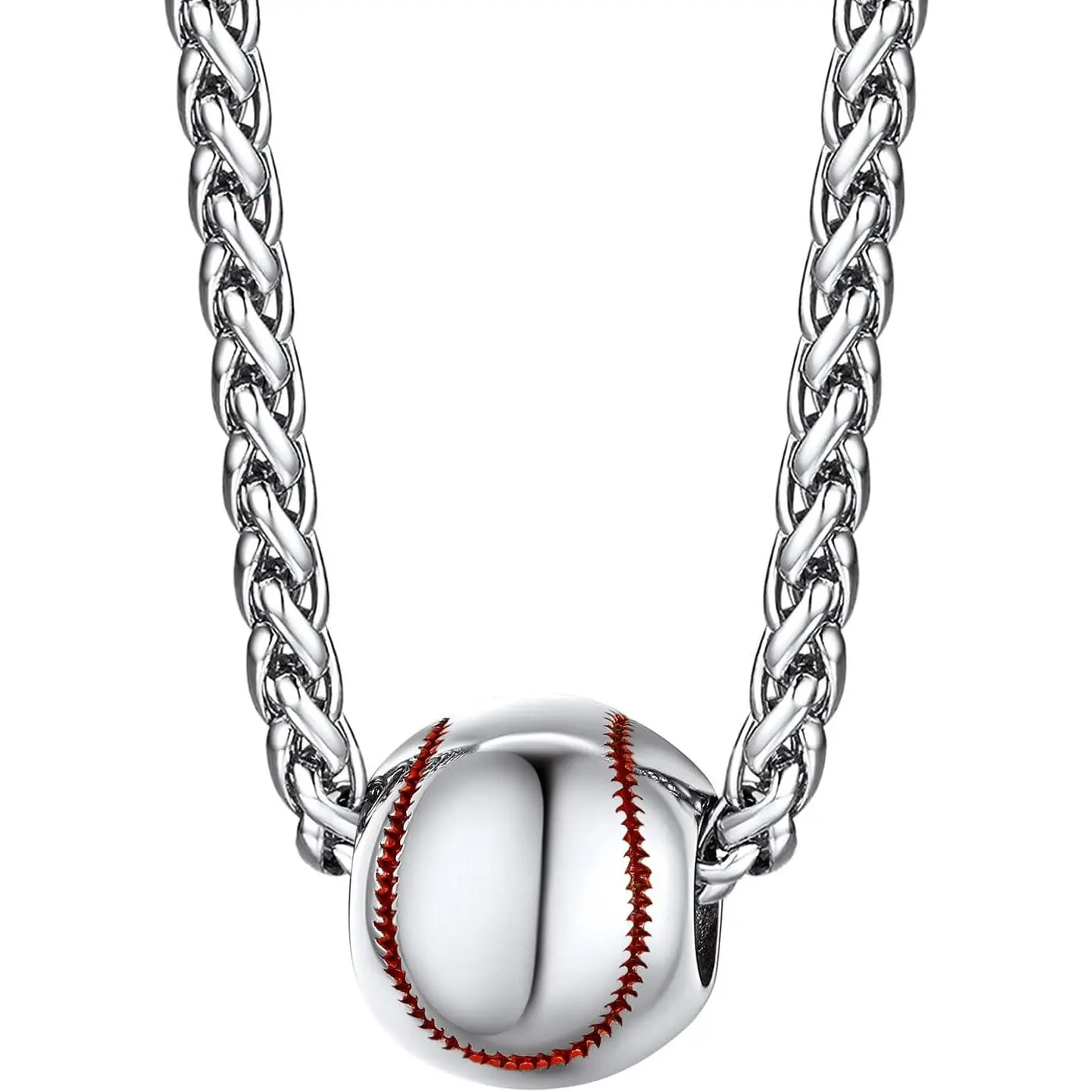 Vivid Ball Pendants Sprots Necklace for Men, Solid Stainless Steel Soccer/Basketball/Volleyball/Rugby Ball/Baseball Necklace in Silver/Black/Gold, Trendy Sport Fan Jewelry Collection Gift