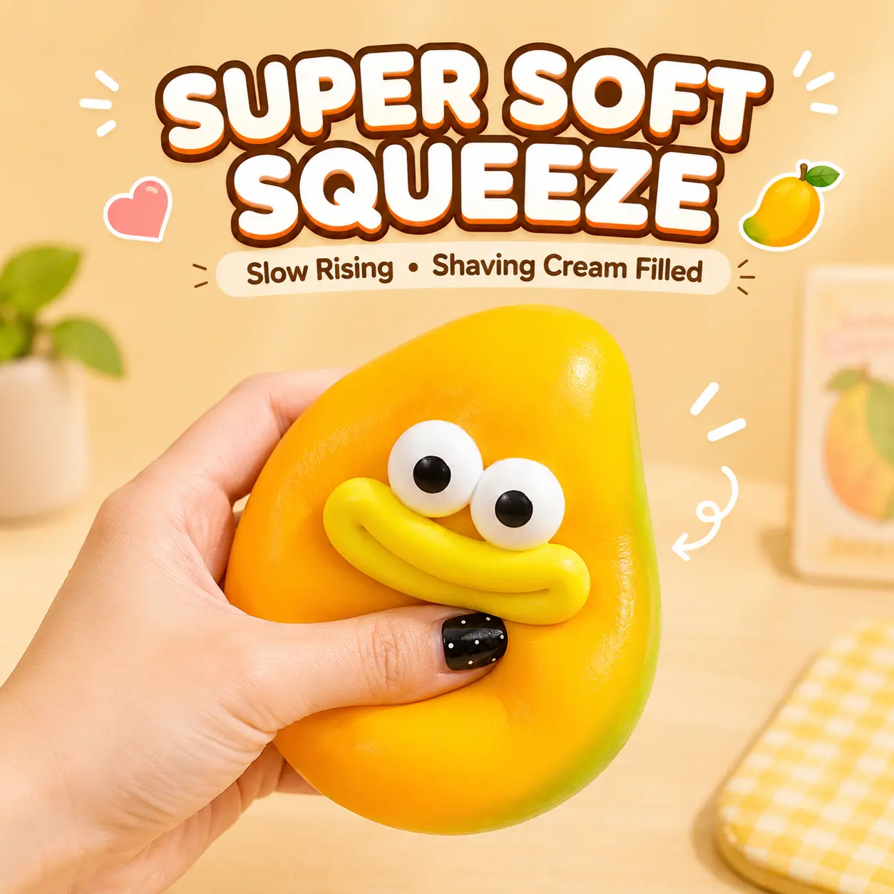Mang Guo Squishy Toy, 10cm Super Soft Shaving Cream Filled Squeeze Toy, Funny Fruit Shaped Sensory Fidget Stress Relief Toy, Flexible Hand Toy and Fun Gift