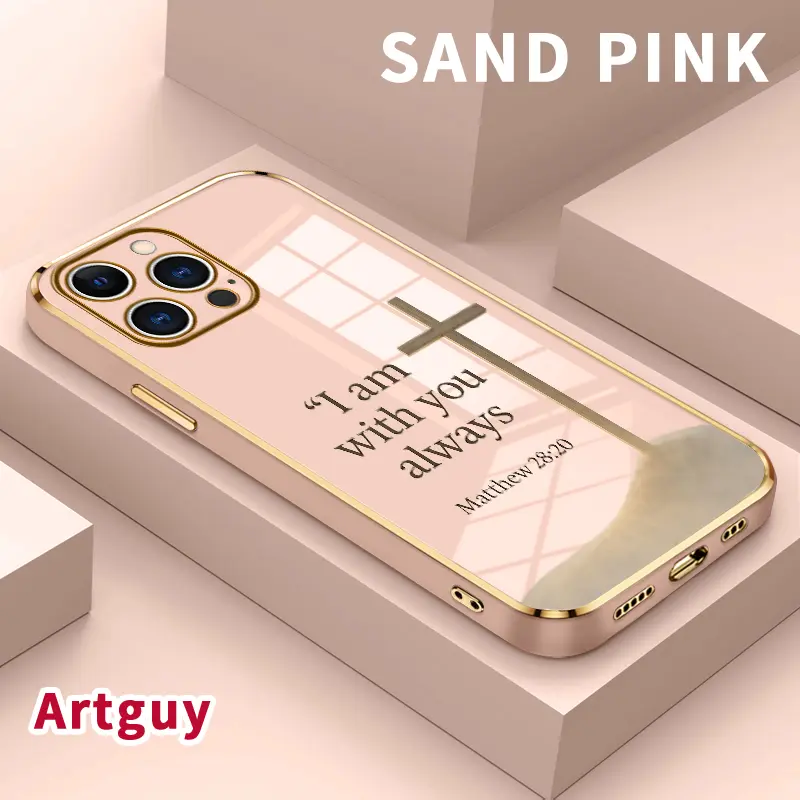 Compatible with iPhone 15 Pro Max 16 14 Plus 13 12 11 X XS Max XR Mobile Phone Case Divine Presence Cross Ultra Slim Lightweight Electroplated TPU Lens Protective Cover