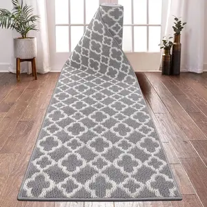 Long Runner Rug for Hallway 2x10feet Non Slip Kitchen Floor Carpet Runners Grey Geometric  Machine Washable Area Rug for Entryway Bathroom