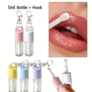 5ML Transparent, Clear Lip Gloss Container With Lobster Clasp, Empty Lip Gloss Bottles, Refillable Lip Gloss Containers, Reusable Mini Applicator, Rose Pink Tube, Rotating Screw Cap, DIY Lipstick, Travel Essentials, For Liquid, Lip Oil, Concealer