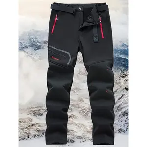 Men's Olive Green Work Pants with Black Yellow Trim, Windproof Warm Utility Pants with Belt & Zipper Pockets - Suitable for Winter Outdoor Activities & Casual Wear Menswear Beige