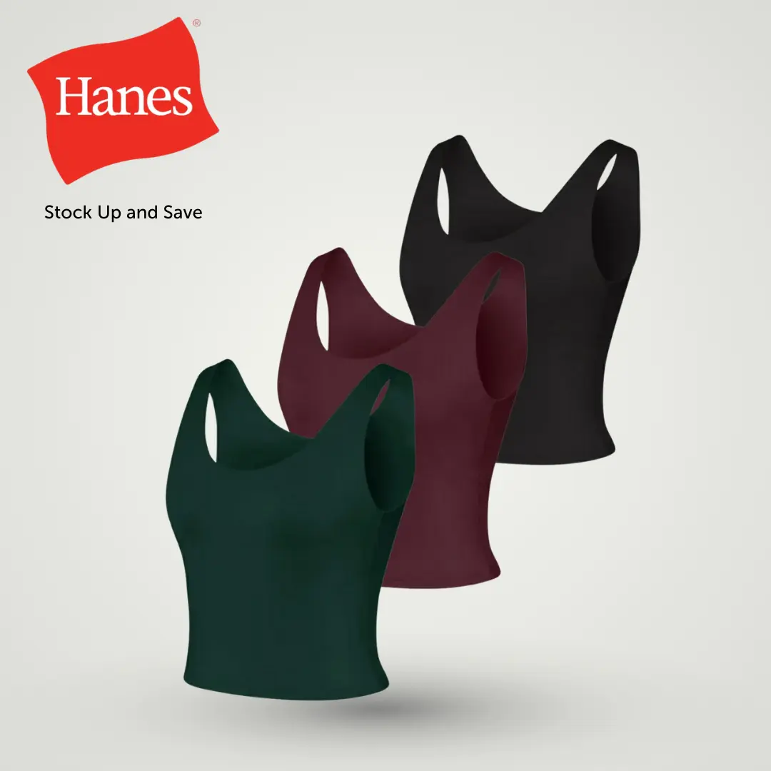 Hanes CoolDRI Women's Crop Tank with Built-in Shelf Bra, 3-Pack Hanes CoolDRI Women's Crop Tank with Built-in Shelf Bra, 3-Pack