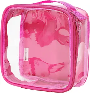 Ezpacking Clear TSA Approved 3-1-1 Travel Toiletry Bag for Carry On/Quart Size Transparent Liquids Pouch for Airport Security/Reusable See through Vinyl & PVC Plastic Organizer Men Women (Pink) EzPacking