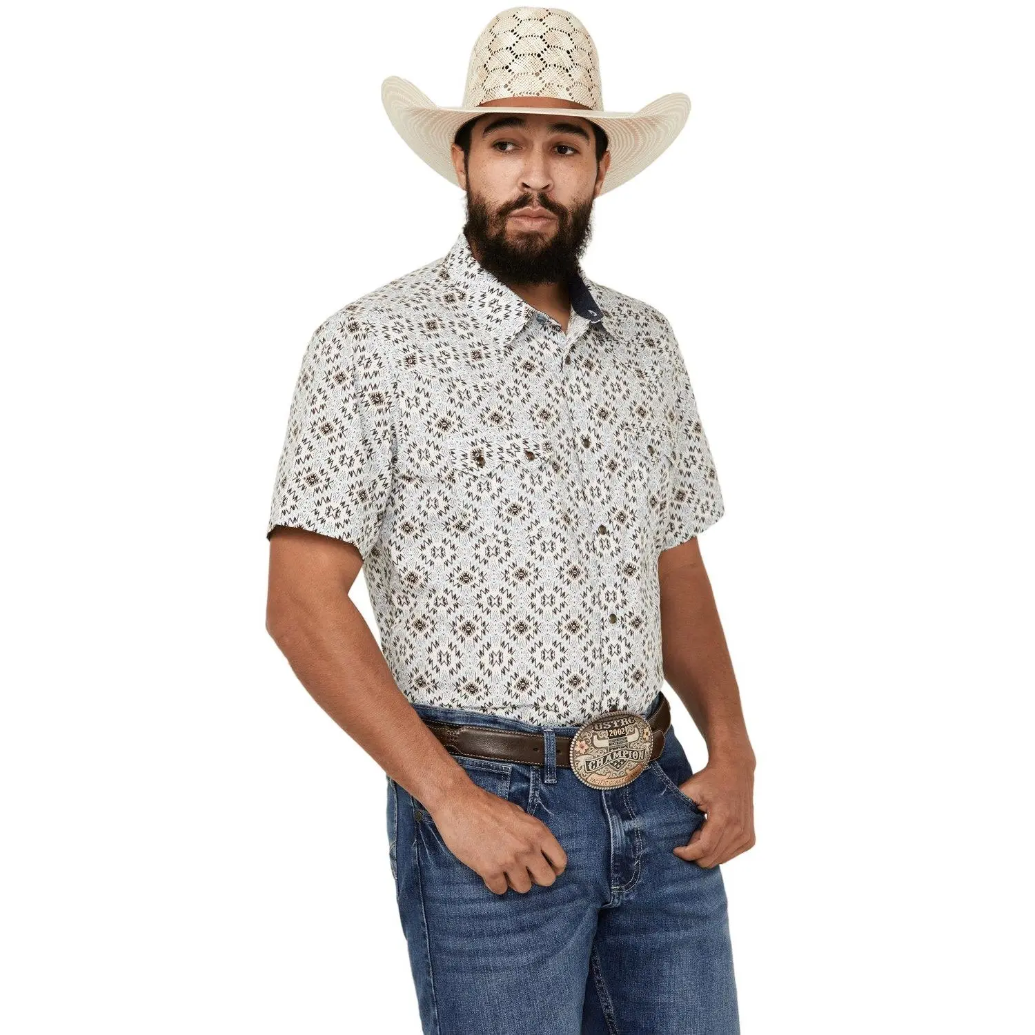 Cody James Men's High Plains Southwestern Print Short Sleeve Snap Western Shirt - Cjsp24w27-Ltbl