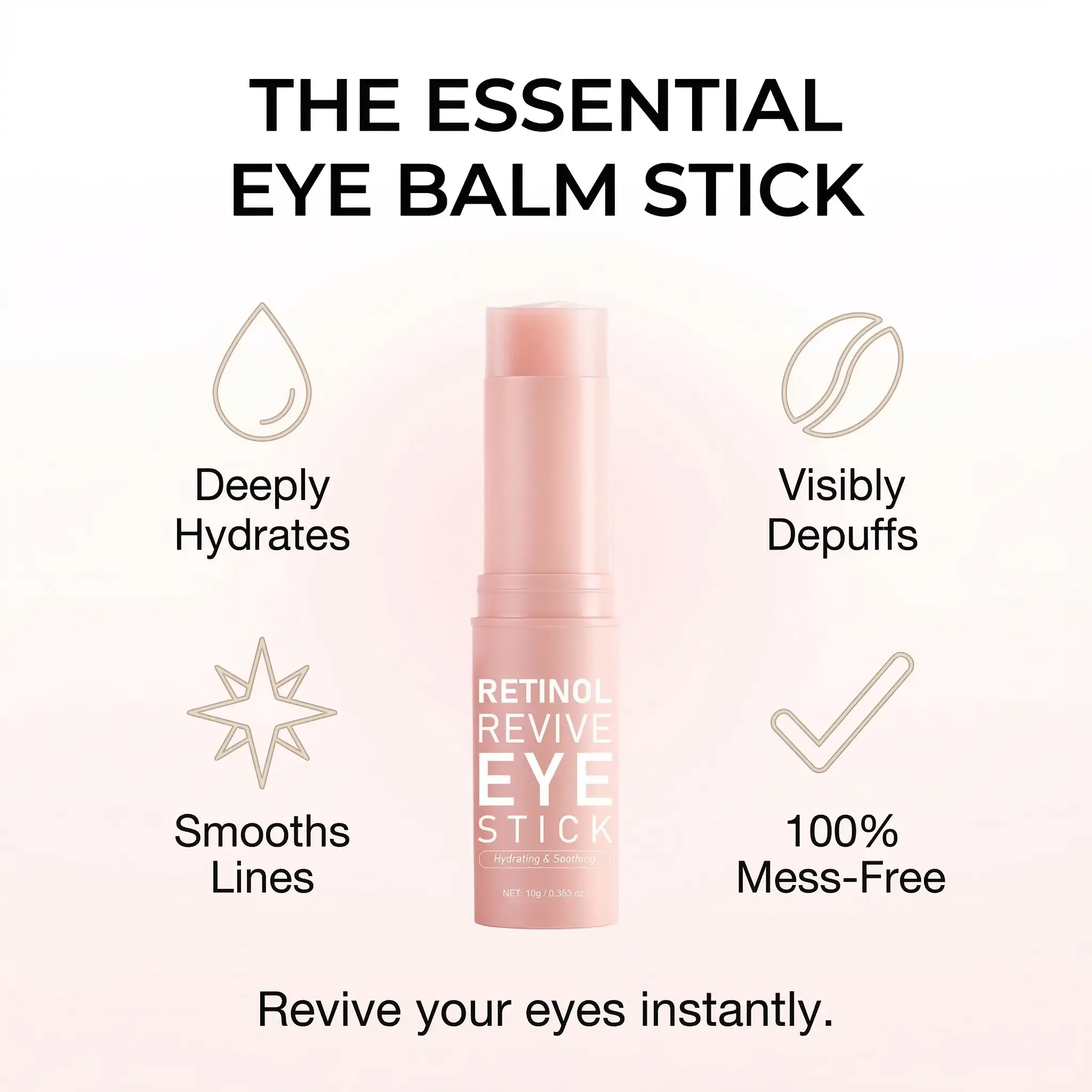 Retinol & Caffeine Eye Balm Stick (10g) with Calcium, Hyaluronic Acid - Smooth, Moisture-Boosting Nighttime Under Eye Cream for Dark Circles, Puffiness, Radiant Look, Suitable for All Skin Types