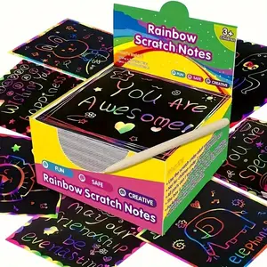 Rainbow Scratch Card Box, 100pcs/set Colorful Writing Card with Sticks, DIY Creative Handcrafted Decoration Set, Festival Party Activity Props, Scratch Art Book