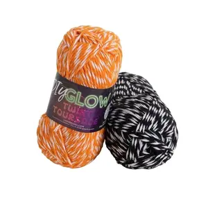 Lion Brand DIY Glow Twist Yarn - Glow-in-the-Dark Acrylic Yarn for Fun Crafts Knitting & Crochet - Orange & Black