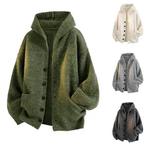 Hooded Cardigan Knitted Sweater Men's Autumn Winter Coat Seahorse Wool Lazy Loose Knitwear