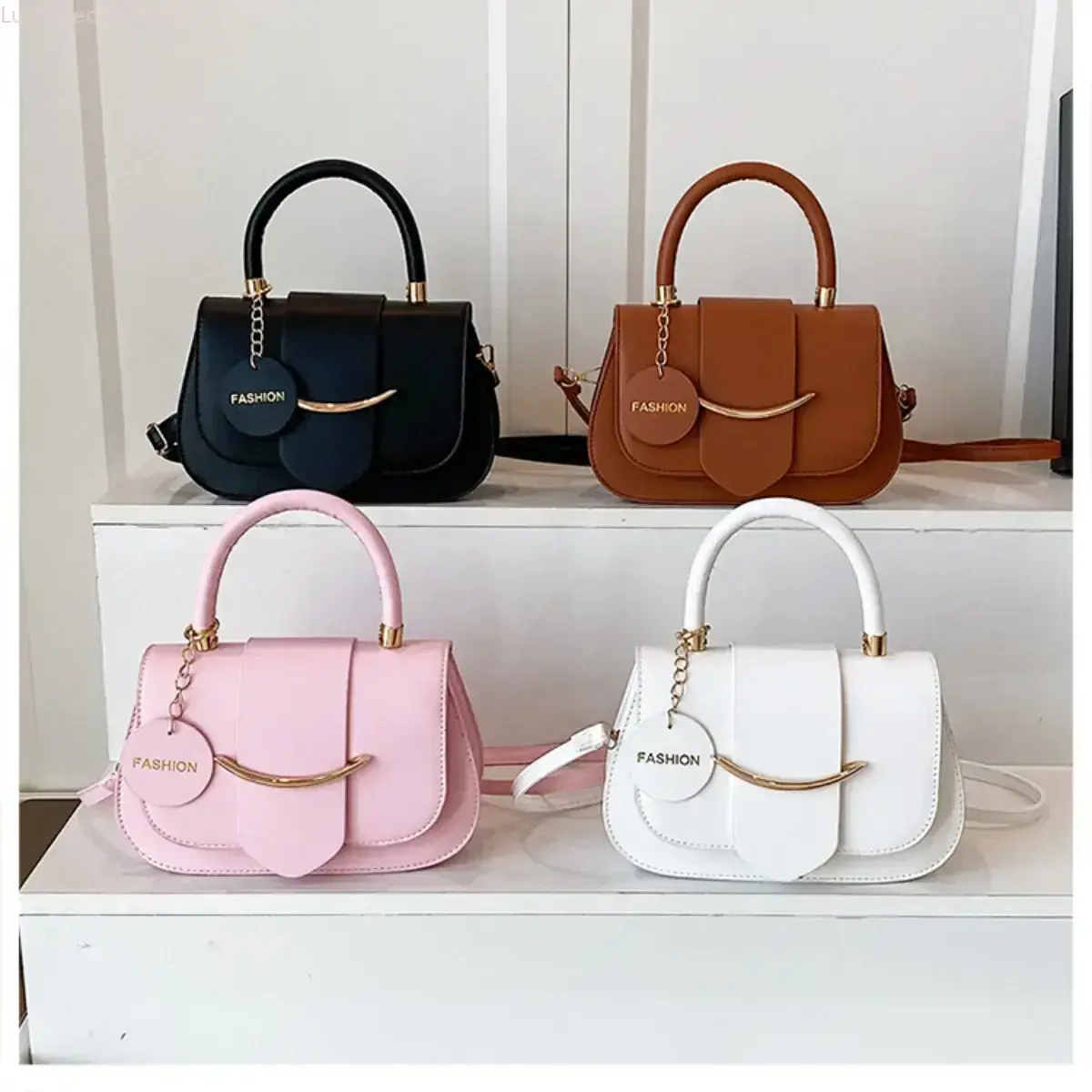 Women's Chic Structured Vegan Leather Satchel, Compact Top Handle Crossbody Bag with Detachable Strap for Casual Wear