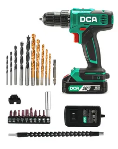 DCA Cordless Drill Set, 336 in-lbs Torque, 3/8" Keyless Chuck, Electric Power Drill with 2.0Ah Battery and Charger,18+1 Position,25-Piece 20V Drill Driver Kit, ADJZ2035 power impact driver Hardware
