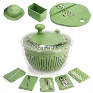 1pc Salad Spinner 5 in 1 Vegetable Dryer with Colander Pasta Strainer Manual Chopper Kitchen Essential Green