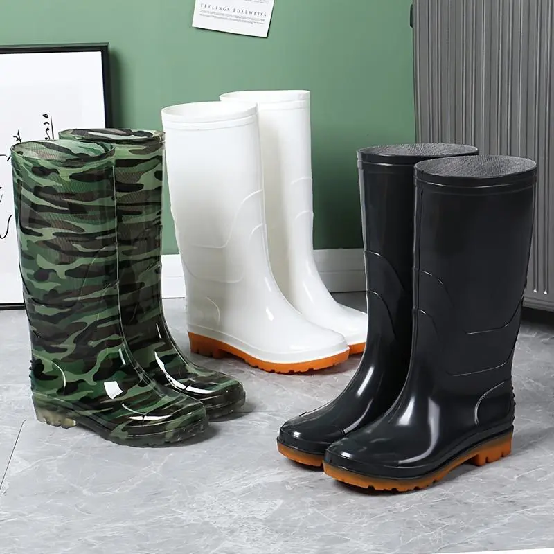 1pr Unisex Fashion High-Top Rain Boots, Non-Slip Rubber Waterproof Slip-On Long Boots with Solid Color Design, Durable PVC Upper Rainproof Rainy Days 1pr Unisex Fashion High-Top Rain Boots, Non-Slip Rubber Waterproof Slip-On Long Boots with Solid Color Design, Durable PVC Upper Rainproof Rainy Days