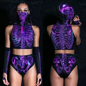 Vibrant Psychedelic Cyberpunk Skull Costume Set for Unforgettable Halloween and Dance Parties