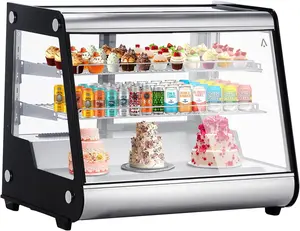 【GARVEE】5.3 Cu.Ft Commercial Display Refrigerator, 3 Shelves Beverage Countertop Pastry Refrigerator Display Case w/LED Air-cooling Automatic Defrost Rear Sliding Door for Cafe Restaurant, Black