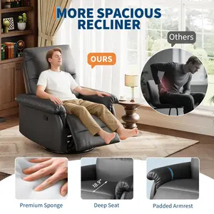 Recliner Chair - Premium 360° Swivel Rocker Glider Chair for Nursery with Padded Armrest, Deep Seat & PU Leather Upholstery