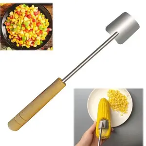 Stainless Steel Corn Cutter with Wooden Handle and Hook - Ergonomic Kitchen Tool for Efficient Kernel Removal, Durable & Easy to Clean, Perfect for Home Cooking, Corn Cutter for