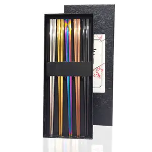 Rainbow Metallic stainless steel 5 pairs chopstick, heavy weight chopsticks, dishwasher safe, reusable, gifting chopsticks