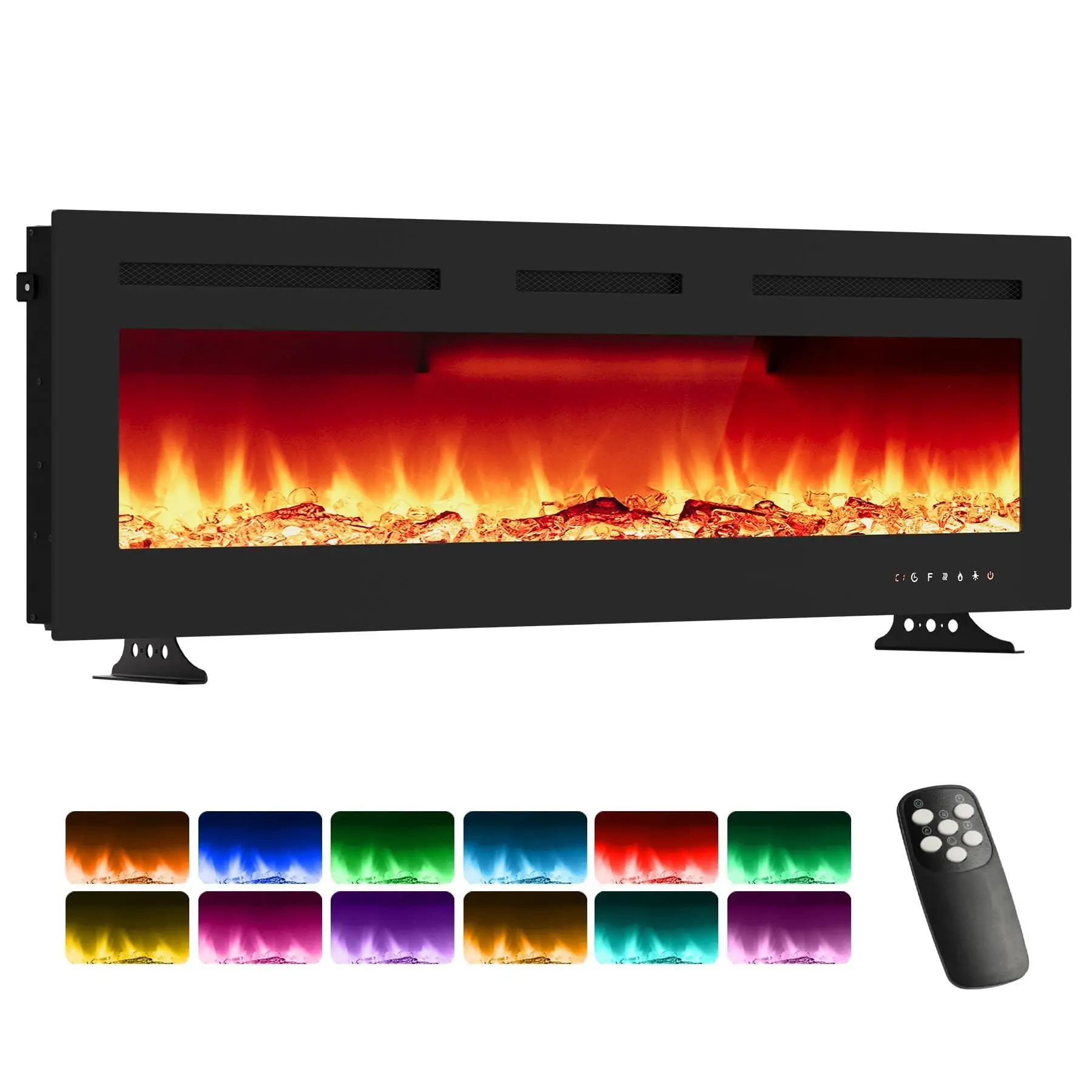 GARVEE 50" Smart Electric Fireplace - Wall Fireplace Electric with Remote Control,1500/750W Ultra Narrow Frame Wall Mounted Fireplaces with 3 Heating Modes - 12 Flame Colors, Timer,Cool to Touch,50"×4"×17"