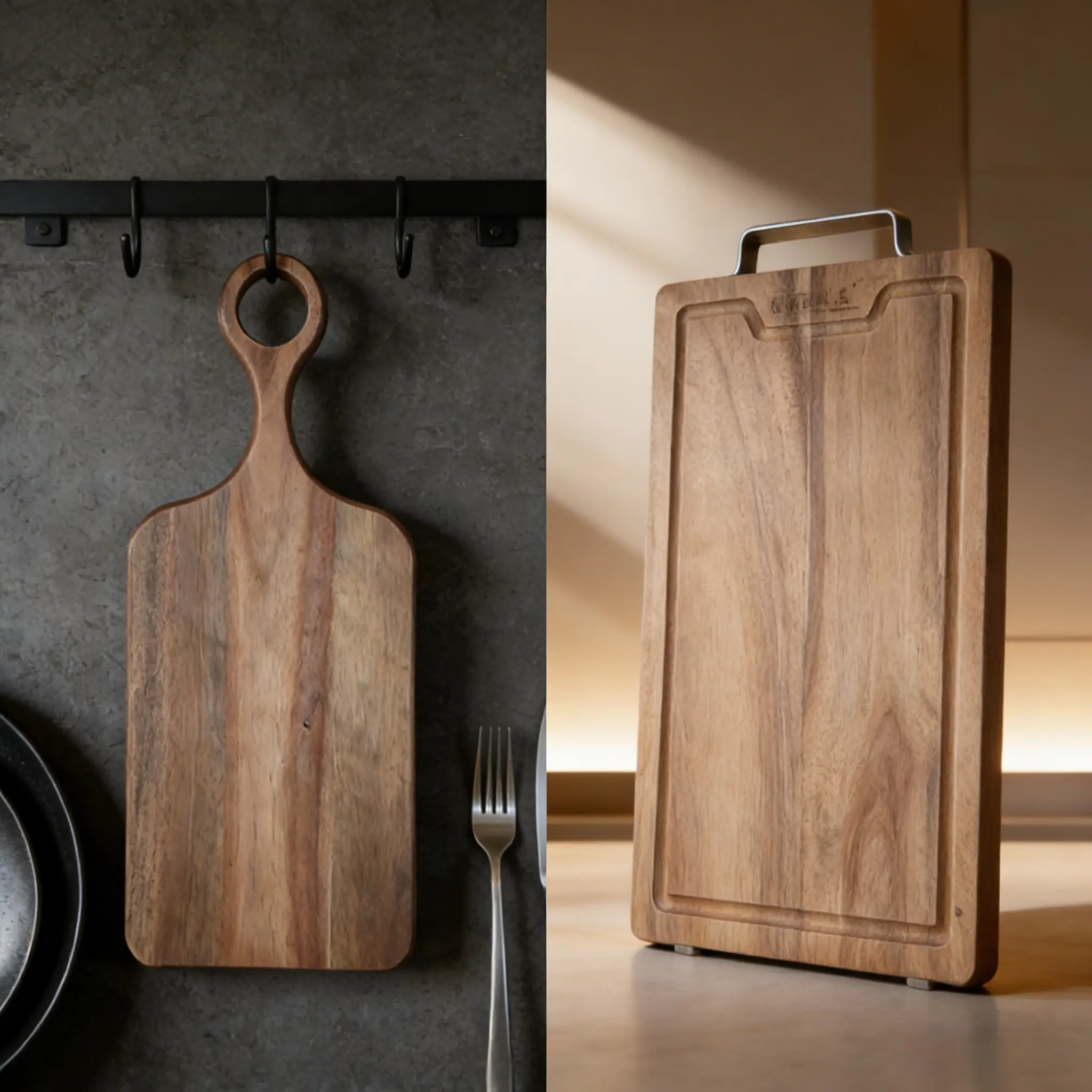 1 Pcs Premium Acacia Wood Cutting Boards Set, Wooden Cutting Boards - Rustic Farmhouse Style - Heavy Duty Chopping Boards with Handle & Juice Groove - for Kitchen Prep, Serving, Charcuterie - Home Chefs & Foodies