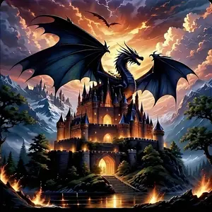 Animal Series Diamond Painting Kit, Square Drill Round Drill Dragon Castle Embroidery DIY Handmade Bead Art Set, Craft Supplies