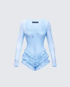 Oceane Blue Ruffle Edge Romper