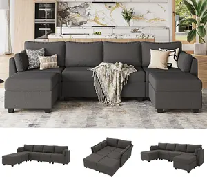 Modular Sectional Sofa with Storage, U Shaped Sectional Couch for Living Room, Convertible Modular Sofa Couch with Ottomans, High Supportive & Soft Sponge, 6 Seat, Darkgrey