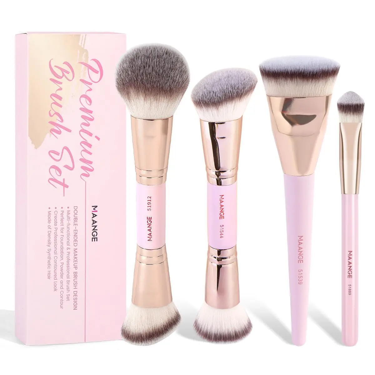 MAANGE Professional Soft Makeup Brush Set, 4 Counts/set Multifunctional Makeup Brush for Women & Girls, Suitable for Daily Use and Travel Use