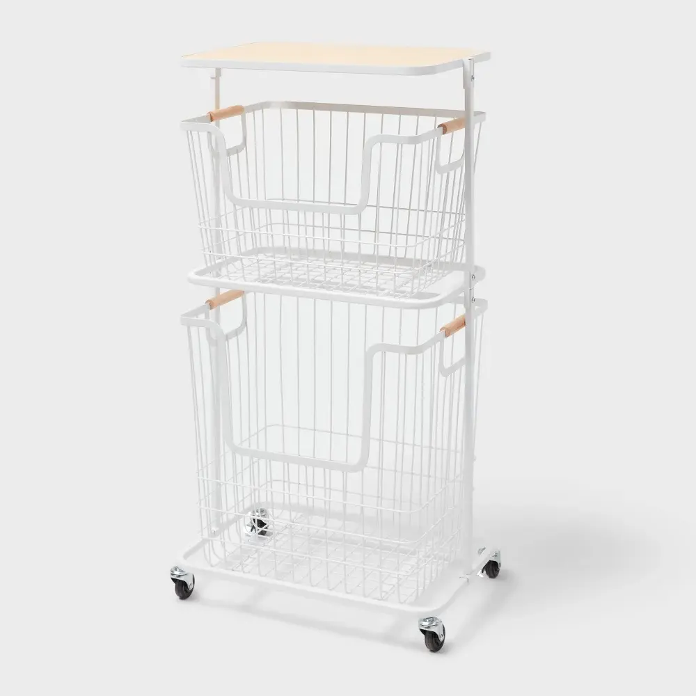 Wire Wood Basket Cart - White - Brightroom Wire Wood Basket Cart - White - Brightroom