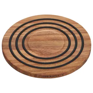 Magnetic Wooden Trivet 8 Inch Acacia Wood Heat Resistant Silicone Oven to Table Handsfree Kitchen Gadget